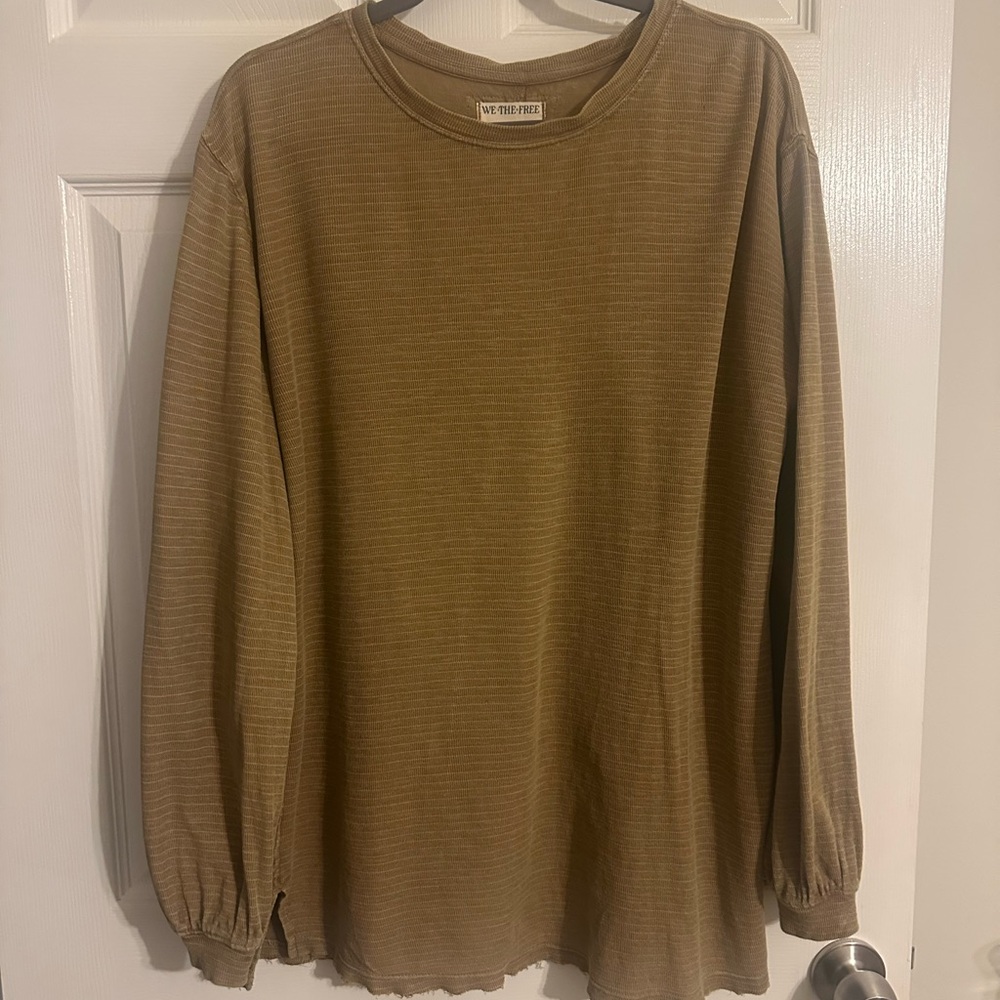 FREE PEOPLE,We The Free,Distressed Style Tee Shirt, Toasted Coconut Oversized,S